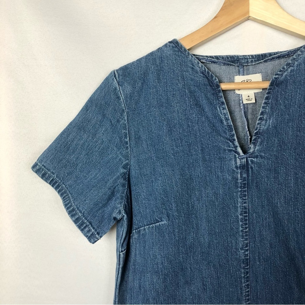 J. Crew‎ Blue Denim Short Sleeve V-Neck Mini Dress 4 - Picture 5 of 6